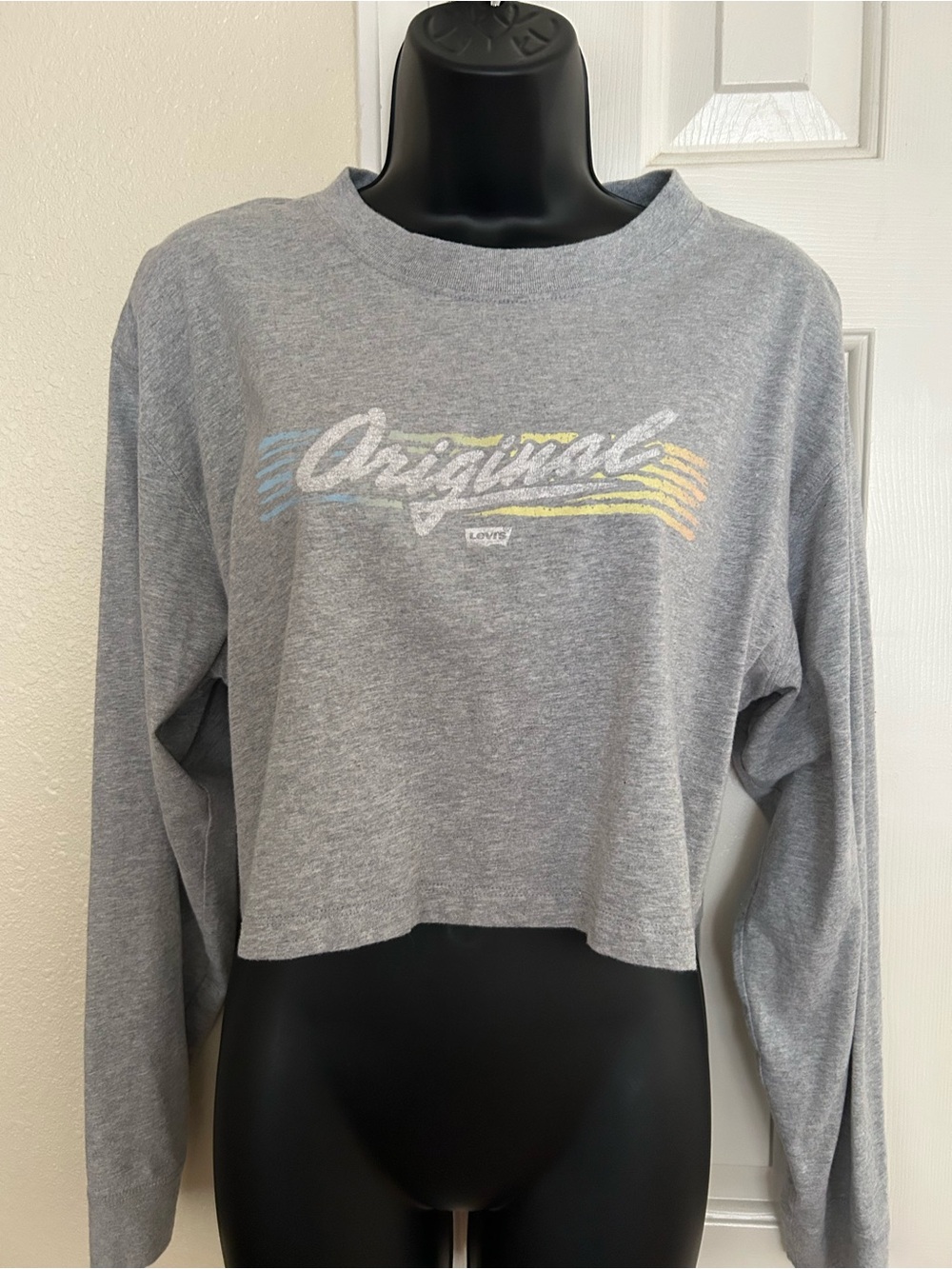 Levi's Gray Cropped 'Original' Long-Sleeve Sweatshirt with Pastel Graphic